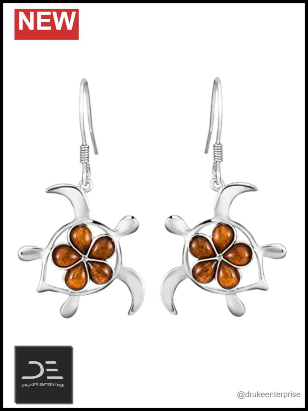 925 Sterling Silver Koa Wood Turtle Dangle Hook Earrings Hypoallergenic Gift